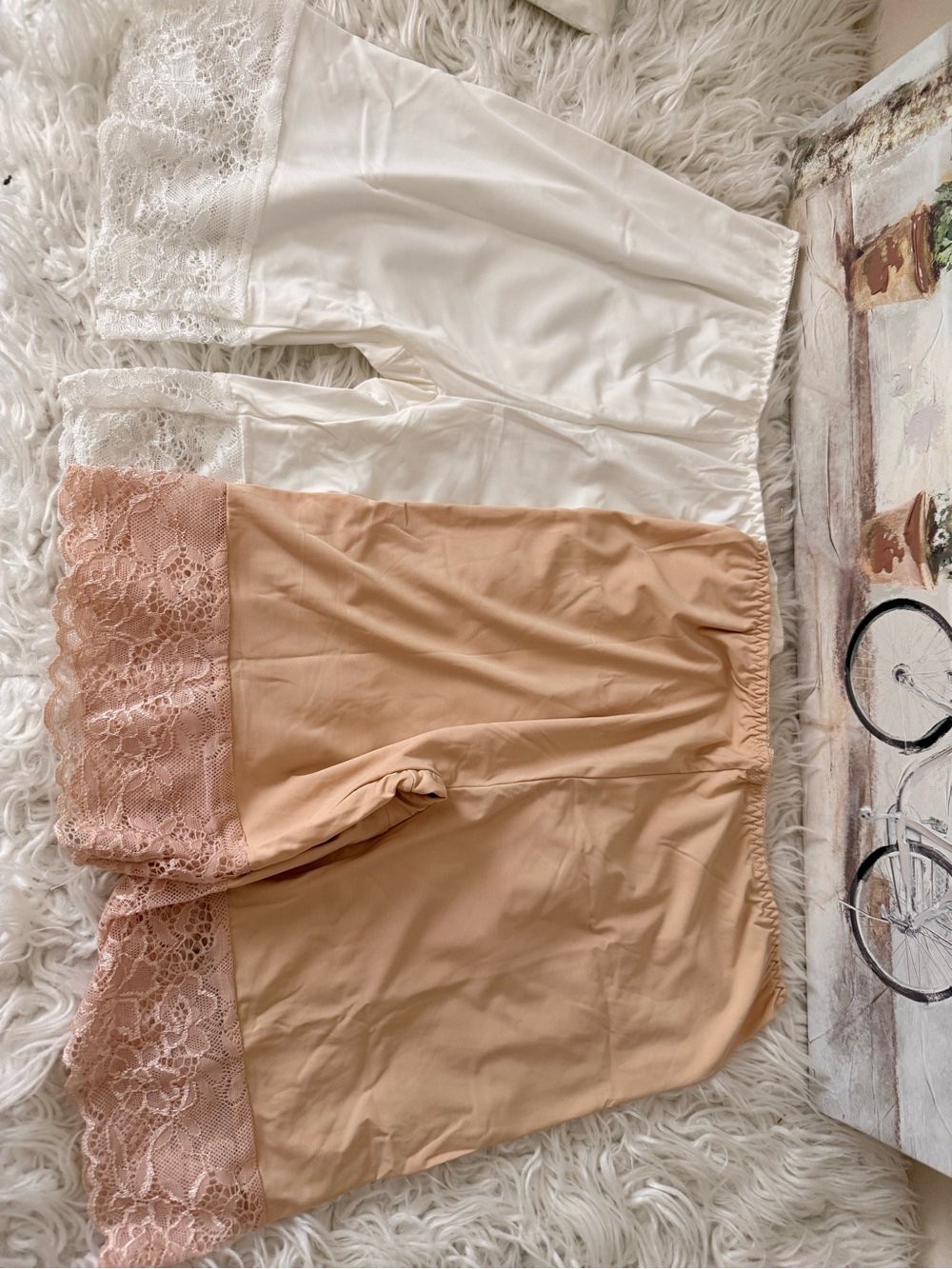 & Other Stories Lace Trim Chemise Shorts Set - Cream & Blush